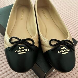 Coach Black and Tan Flats with Bow Detail